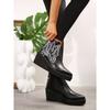 New Vintage Large-sized Women's Boots with Ethnic Style Pointed Toe, Platform Heel, Zipper and Embroidered Design, Short Boots for Women