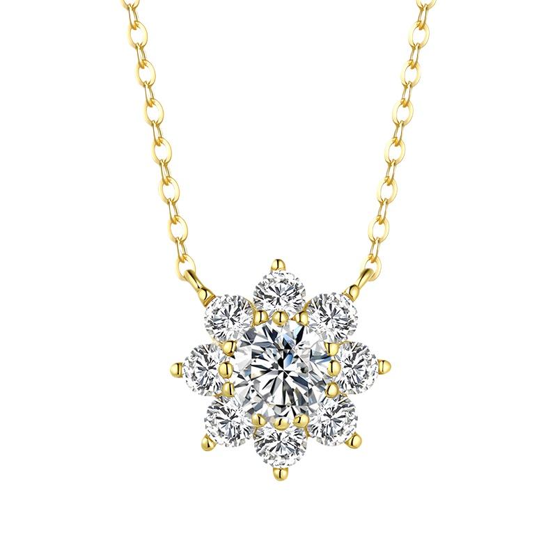 

NeeTim Moissanite Necklaces for Women 925 Sterling Silver with 18k Gold Plated Pendant Charms Female Necklace Chain 1ct 6.5mm Moissanite золотой