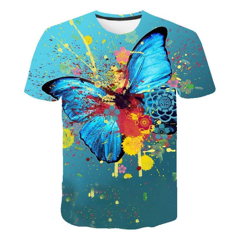 Cross-border New Boys And Girls With The Same Parent-child T-shirt, Beautiful Butterfly 3D Printing Cool Loose Men's And Women's Short Sleeves