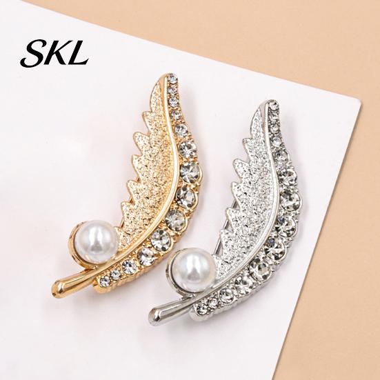 Durable Feather Accessory Faux Pearl Rhinestone Brooch, Men Women Lapel Pin, Fashion Brooch Sweater Cardigan Coat Business Suit Clothing Jewelry