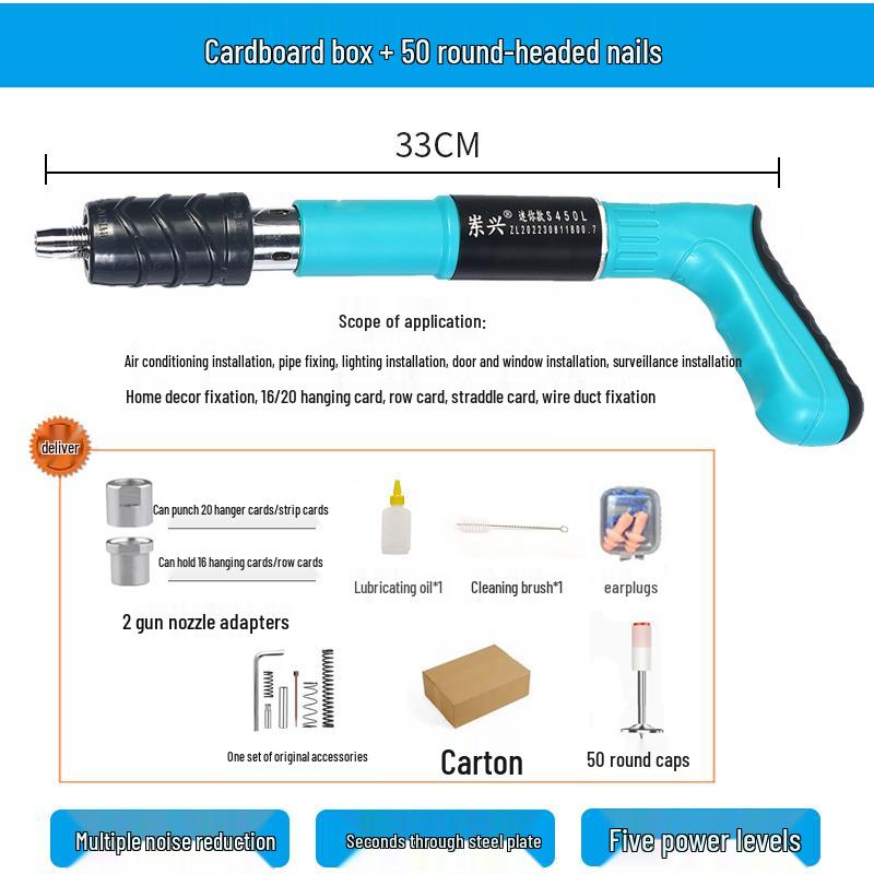 Compact Multi-Function Powder-Actuated Nail Gun for Ceilings and Concrete
