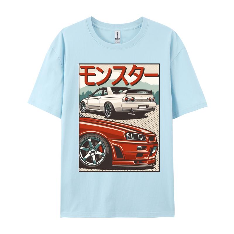 Car Print Tshirt Japan Drift T Shirt Graphic Pure Cotton Round Neck Unisex T Shirt Cool Tees Summer Autumn Wholesale
