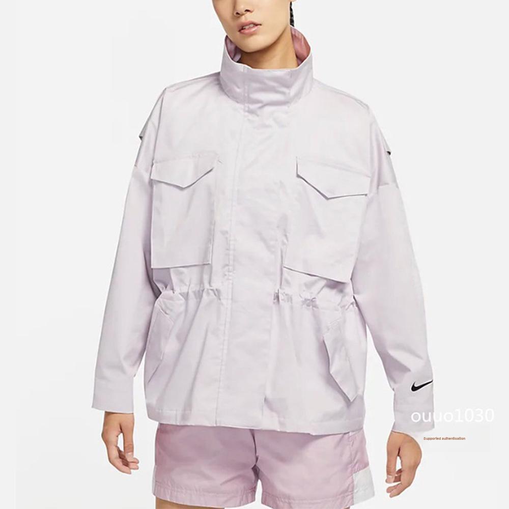 Nike Collection Essentials M65 Casual Solid Color Stand Collar Jacket Women Jackets Light-Grey DD5986-511