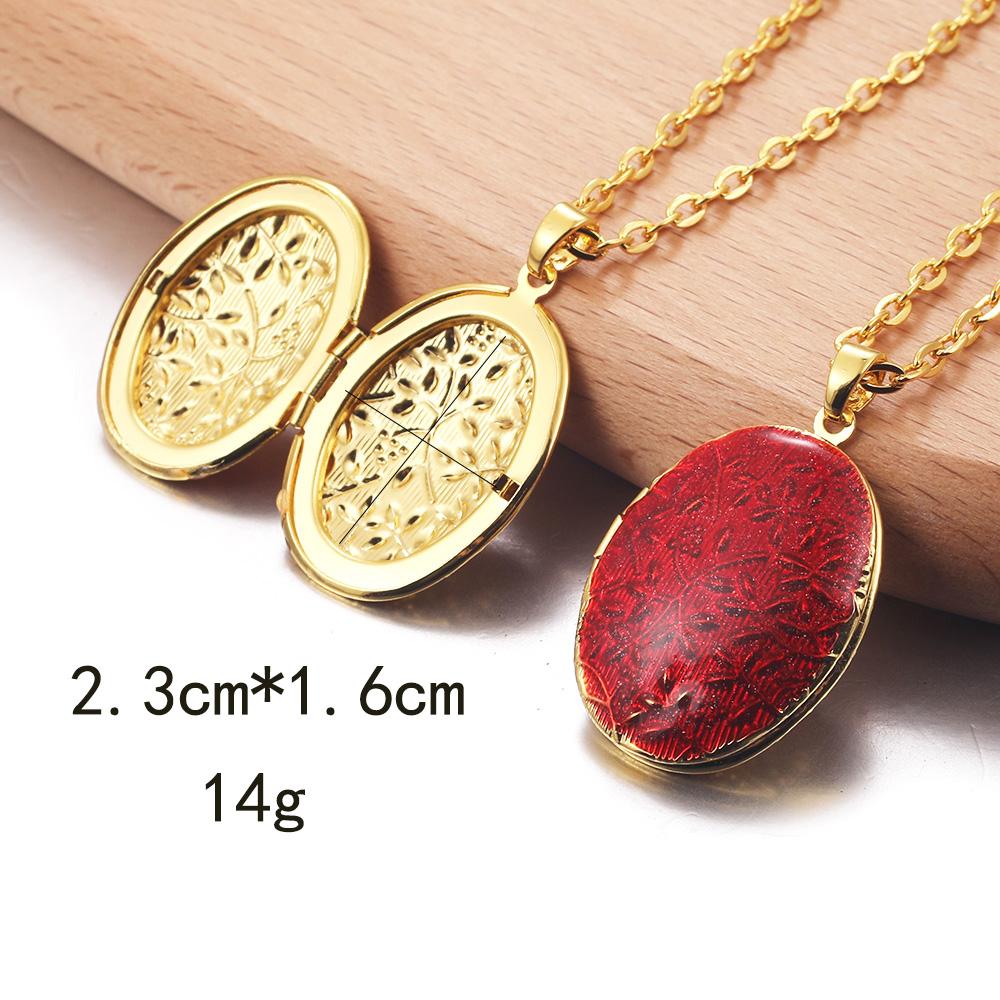 Golden Locket Pendant Mood Necklace Emotion Women Men Lovers Photo Frame Box Choker Necklaces Fashion Love Enamel Jewelry