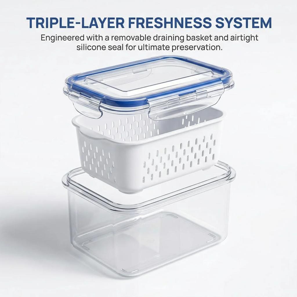 Fruit Storage, 4 in 1 Food Storage Container, Storage Container with Lid, Plastic Fruit Containers with Removable Colander