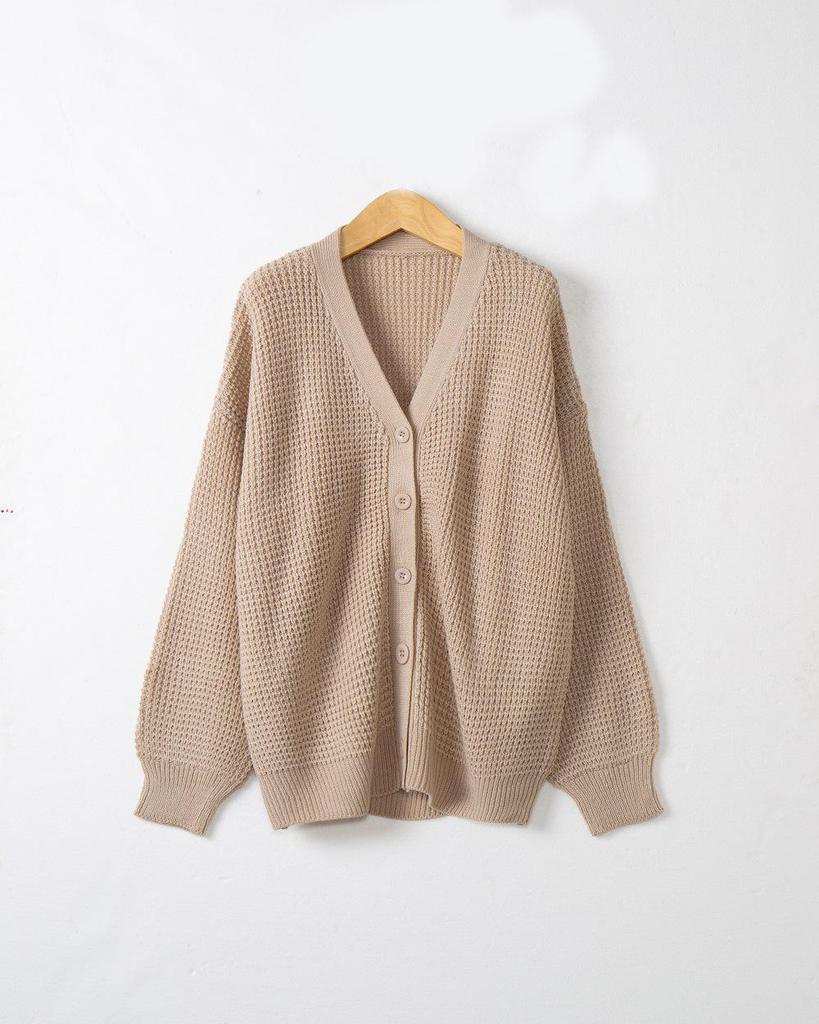 Women's Single-Breasted Knit Cardigan - Loose-Fit Autumn/Winter Style