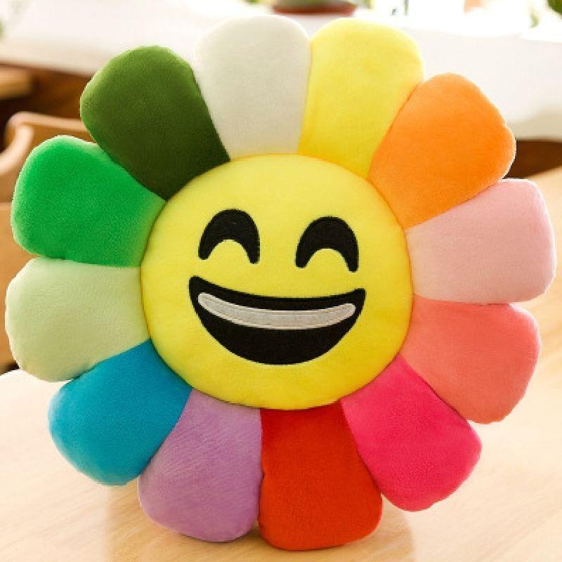 Buntes Sonnenblumen Plüschkissen Smiley Gesicht Kissen Ultraweicher Kurzplüsch PP Baumwolle