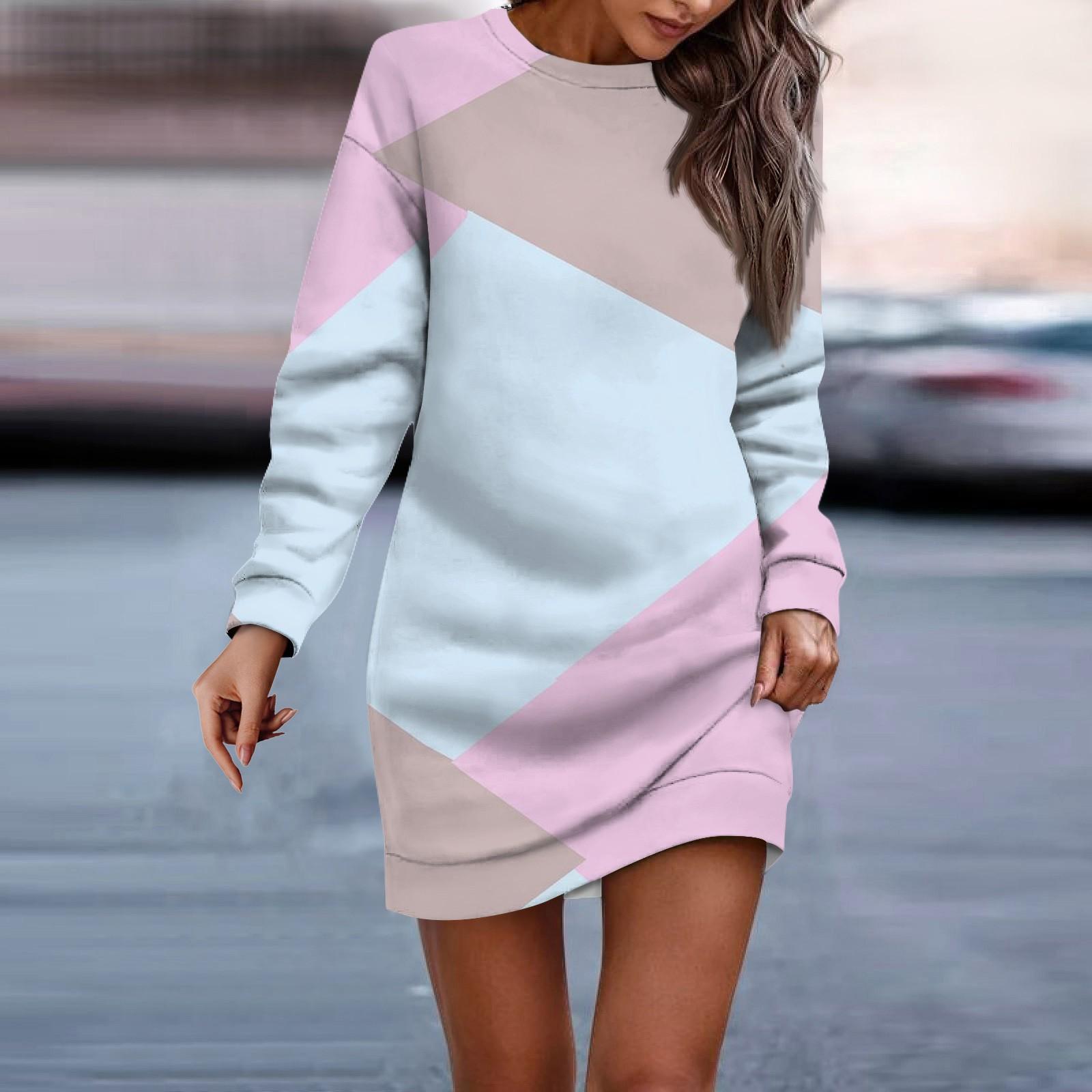 

Женское платье с круглым вырезом и геометрическим узором, длинными рукавами и запахом на бедрах, платье-свитер XL небесно-голубой