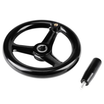 1 roată manuală din plastic negru cu 3 spițe și mâner rotativ pentru freza
