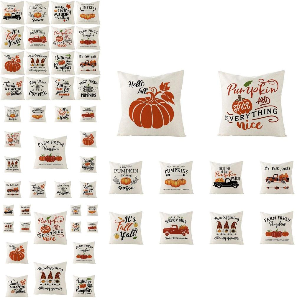Autumn Fall Thanksgiving Throw Pillow Case Cushion Cover Maple Pumpkin Decor