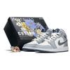 Air Jordan 1 Slip Resistant Abrasion Resistant Mid Top Vintage Basketball Shoes GS Gray Blue White DQ8423-014(TeamA-S-BOX)