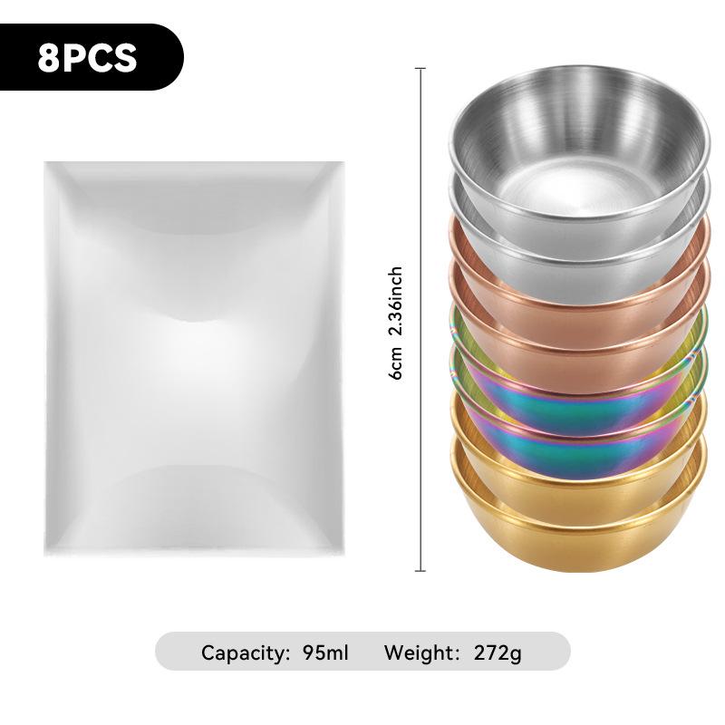 4-Piece Set of Gold 304 Stainless Steel Round Seasoning & Dipping Bowls for Soy Sauce