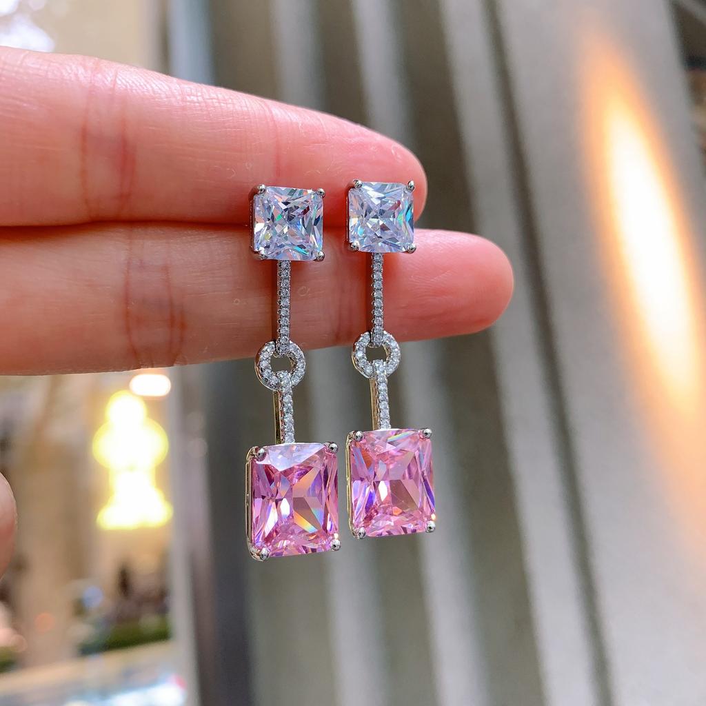 Rosa Diamant Edelstein, Ohrstecker, Mikro-Pavé-Fassung, Imitationsedelstein Gelber Diamant Lieferung