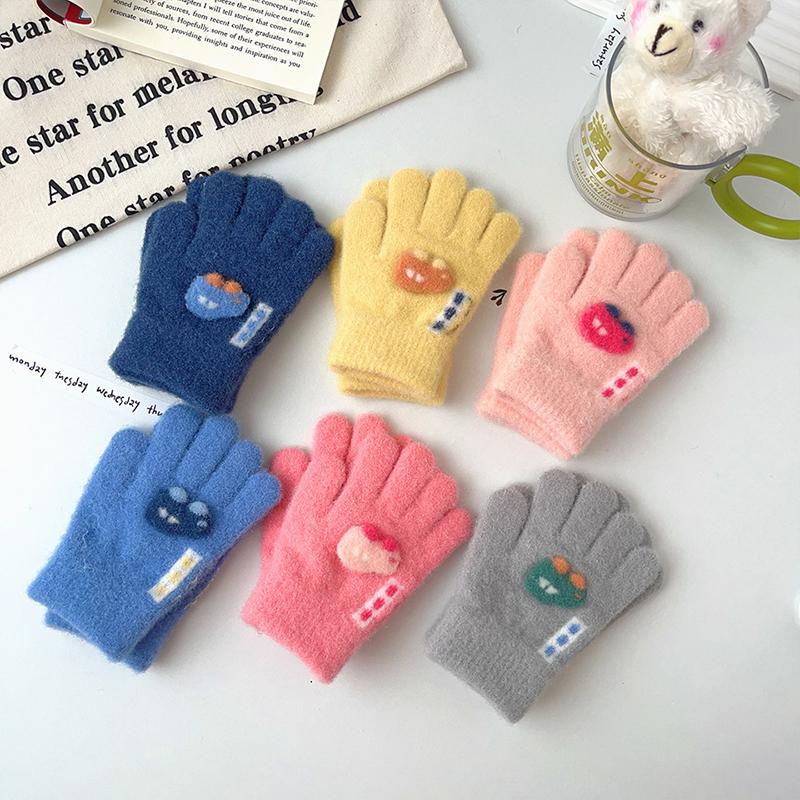 Cartoon Car Baby Gloves Winter Thick Knit Warm Boy Girl Full Finger Mittens Outdoor Windproof Toddler Kids Five Finger Gloves