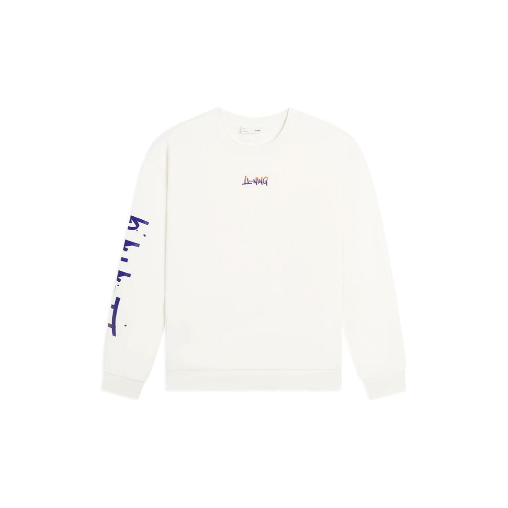 Li Ning Sports Lifestyle Series Side Logo Letter Print Warm Fleece Crew Neck Pullover Long Sleeve Sweatshirt Unisex sweatshirt Off-White AWDSF77-2