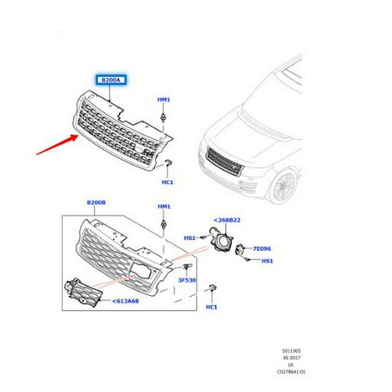 LR052715: Fits 2013 Land Rover Range Rover Executive's All-Black Grille.
