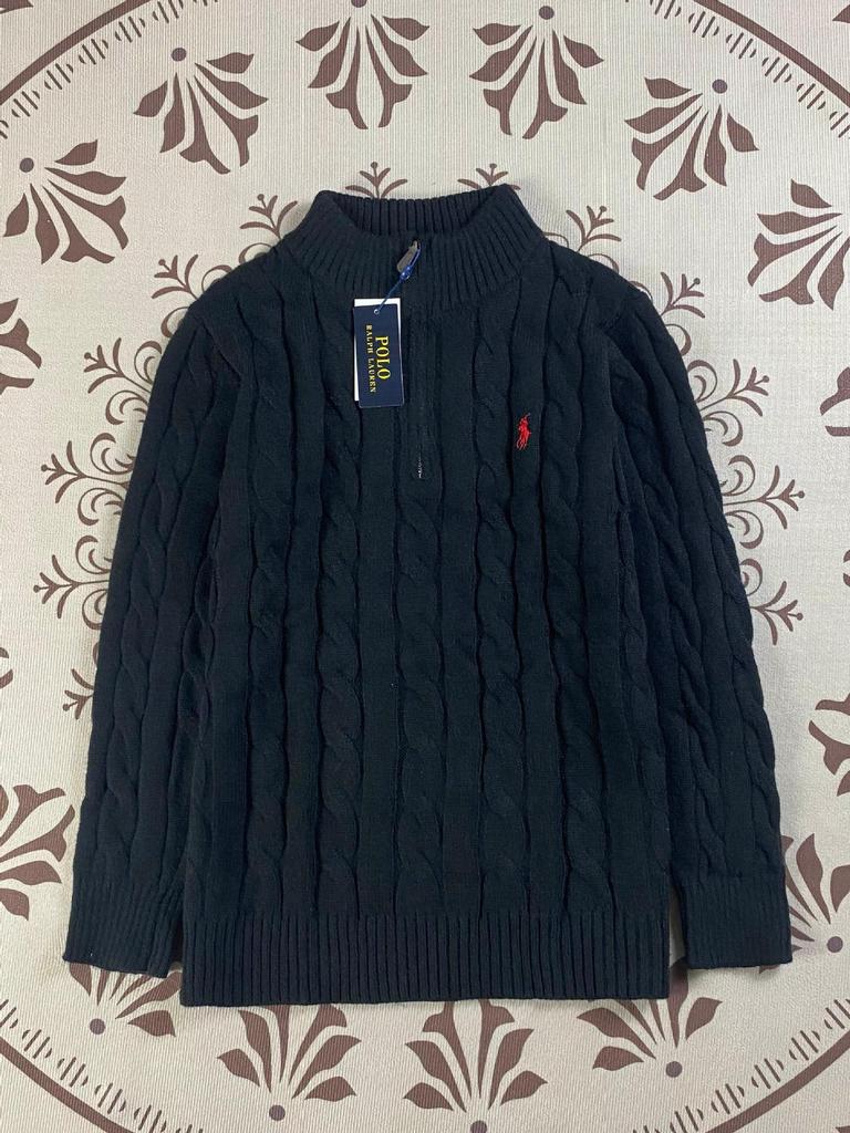 Ralph Little Horse Embroidered Polo Patch Stand Collar Cable Knit Men's Half Zip Sweater for Autumn/Winter