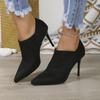 Women's Pointed Toe Stiletto Ankle Boots, Minimalist Black Low-Cut Heels, Plus Size Fall Winter Shoes