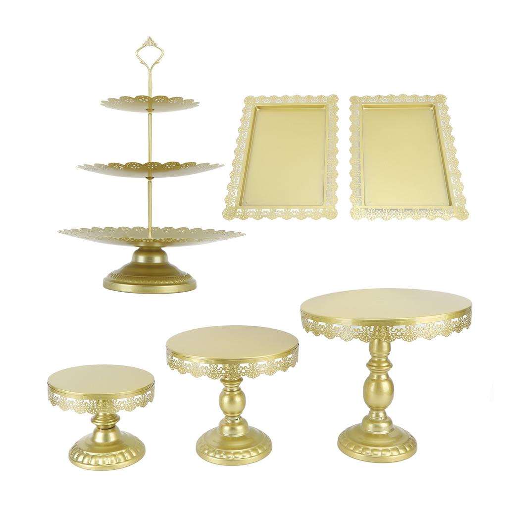 Ensemble de 6 Supports à Gâteaux Dorés en Fer Exquis Rétro Mariage Étages Support à Gâteaux avec Plateaux pour Cupcakes