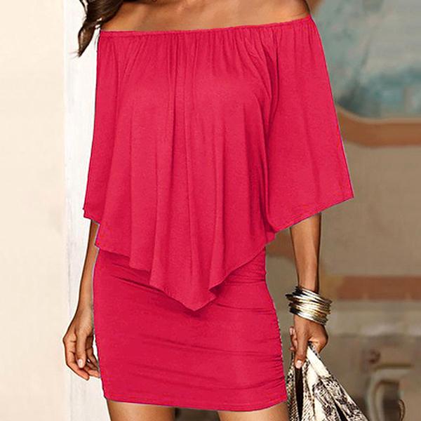 Frauen Off Schulter Lose Kleid Sommer Kurzarm Quaste Paket Hüfte Kurzen Rock