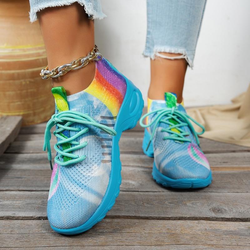 Fashion 2025 Lace-up Women's Vulcanize Shoes Plus Size Sock Shoes Breathable Mesh Knit Ligh Tweight Comfortable Neakers Casual Sneakers