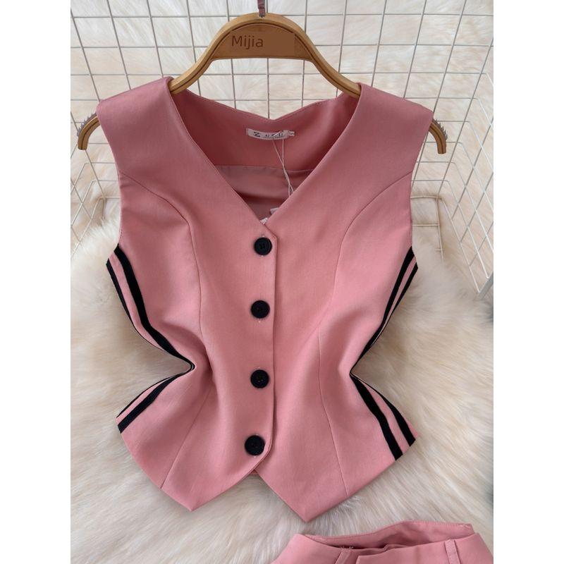 Suit Vest Suit Women's 2024 New Arrival Summer Single-Breasted Short Vest Tops Straight-leg Loose Pants Two-piece Set