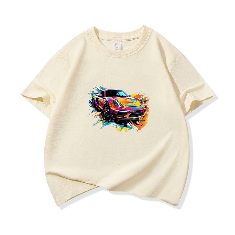 Graffiti Sports Car Graphic Tee Kids 100 Cotton Crew Neck Muticolor T Shirt Short Sleeve Breathable Top For Boys Girls Children