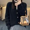 Women's 100% Wool Round Neck Cardigan - Slimming Knit Jacket, Spring Cashmere Sweater, Versatile Outerwear