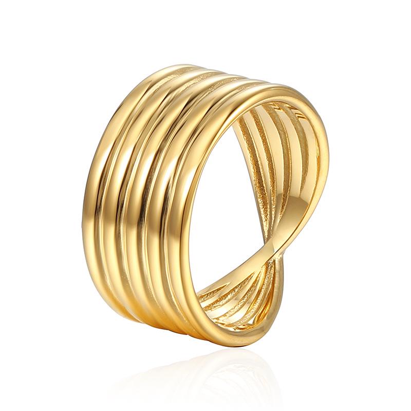 

Кольцо из нержавеющей стали в стиле французского панка с полосками: Ретро Нишевая Мода Size 6 золотой