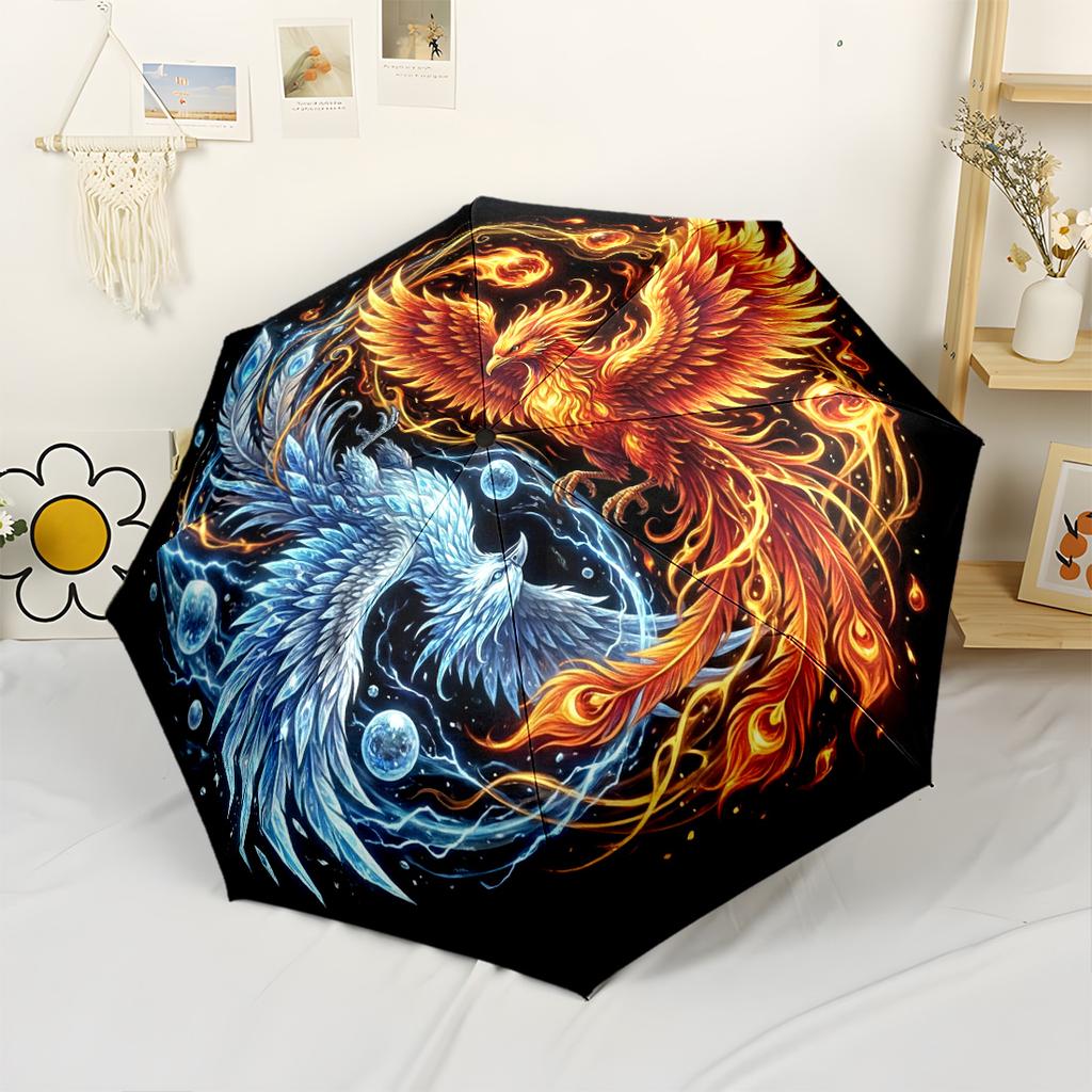 Yin Yang Dragon Phoenix Compact Travel Automatic Umbrella Sturdy 8 Rib Shaft Foldable Design Outdoor Daily Use Elegant Umbrella Wedding Party Gift