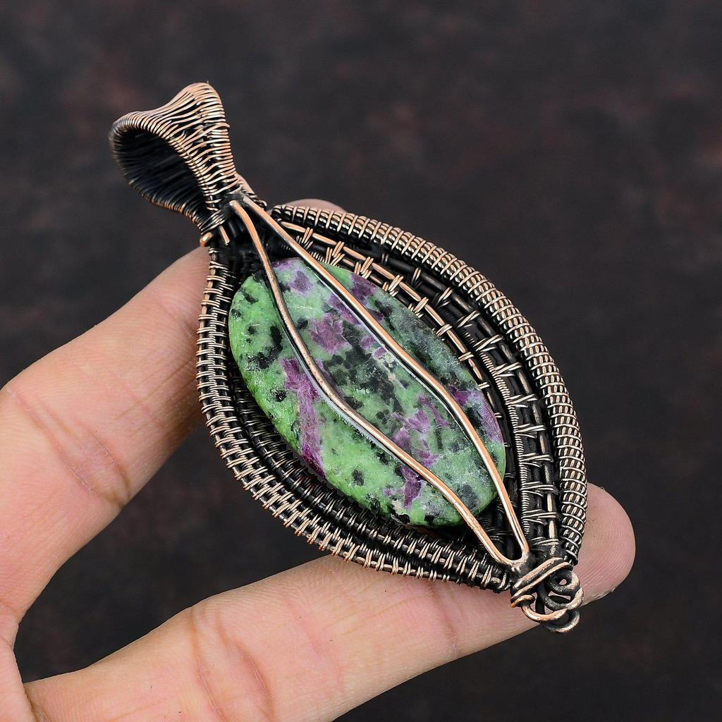 Ruby Zoisite Pendant Copper Wire Wrapped Pendant Dainty Ruby Zoisite Jewelry Handmade Gemstone Pendant Gift For Her Copper Wire Wrap Jewelry