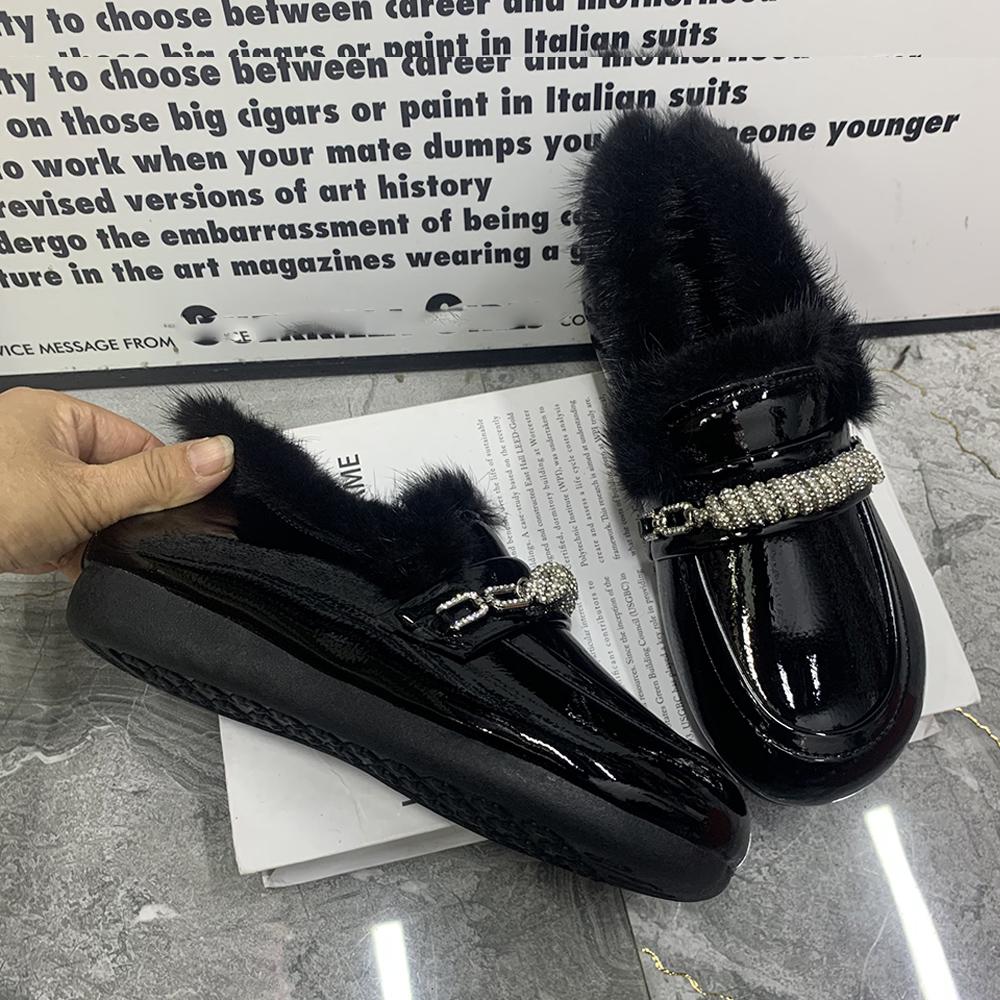 Pantofi Plați de Iarnă pentru Femei Mărimi Mari Casual Femei Mullers Designer Pluș Mocasini pentru Femei Antiderapanți Pantofi pentru Femei