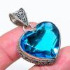 Lab Created London Blue Topaz Vintage Pendant 1.9" Silver Tone Heart Cut Jewelry