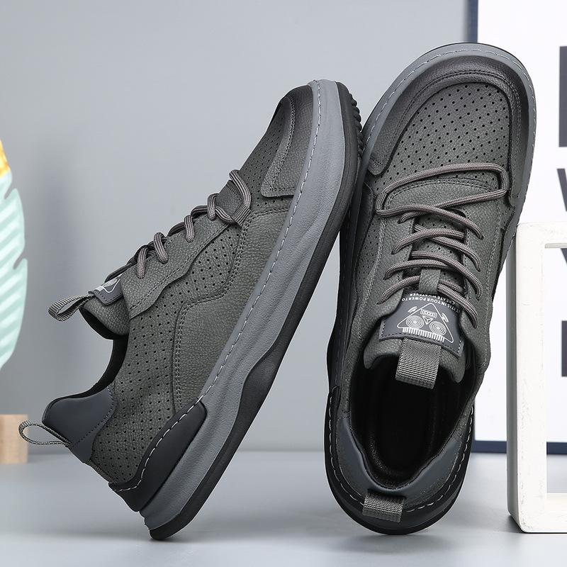 Summer Hollow Men's Punched Men's Shoes Wide Head Casual Leather Shoes Men's Thick-soled Versatile Leather Breathable Board Shoes Trendy Brand