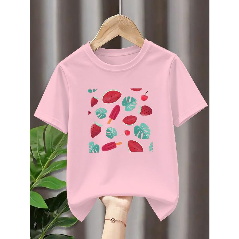 Kids Crewneck Short Sleeve T-Shirt, Summer Fruit Plant Graphic Print