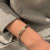 Korean Style S925 Silver Plated Retro Graffiti Patchwork Bangle - Women's Hip Hop Fashion Trend Bracelet
