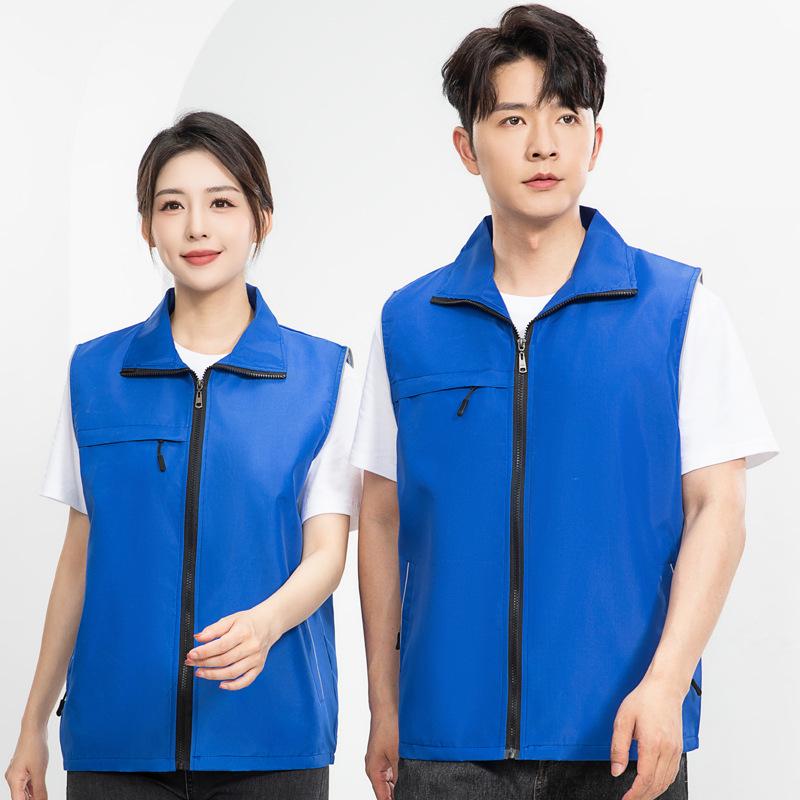 Custom Multi-Pocket Reflective Workwear Vest with Printed Logo for Housekeeping, Promotions, and Supermarket Activities.