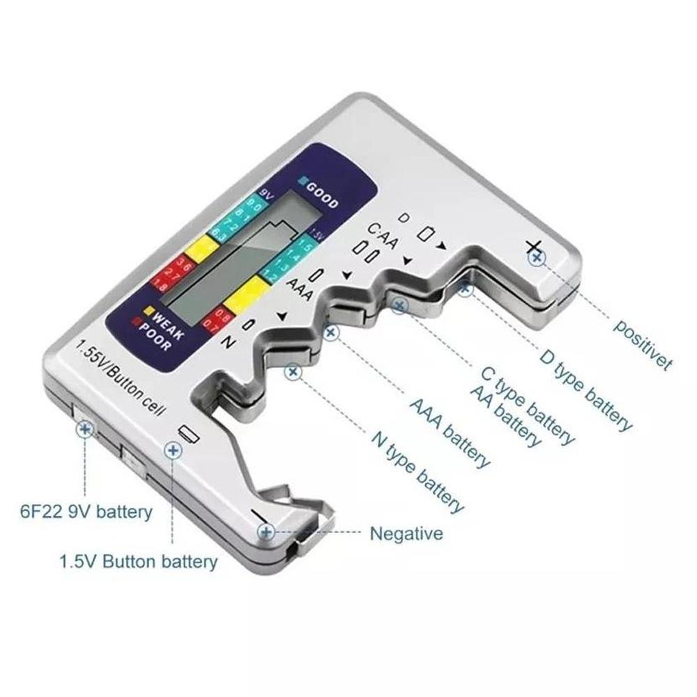 Battery Capacity Indicator Portable LCD Display C AA AAA D N 9V 1.55V Button Cell Battery Tester Volt Capacity Check Detector Capacitance Tool
