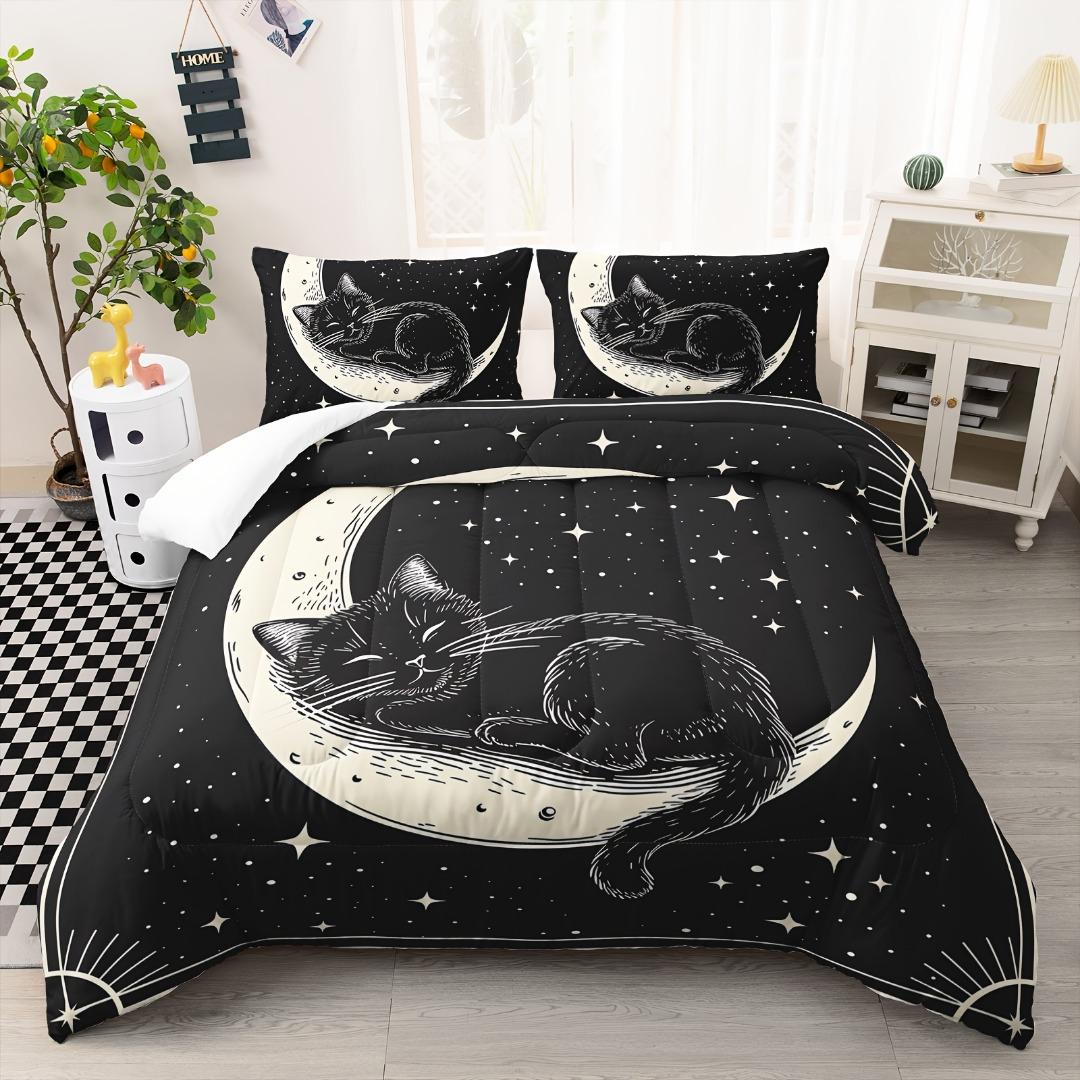 

Black Cat Moon Digital Printed Bedding Set Soft Cozy Duvet Cover Set King Queen Twin Single Size Bithday Gift Room Decoration EU Single135x200cm