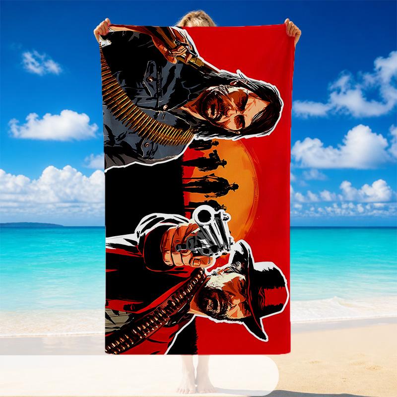 Quick Dry Beach Towel Red Dead Redemption Pattern, Lightweight Absorbent Towel for Pool Beach Vacation Use