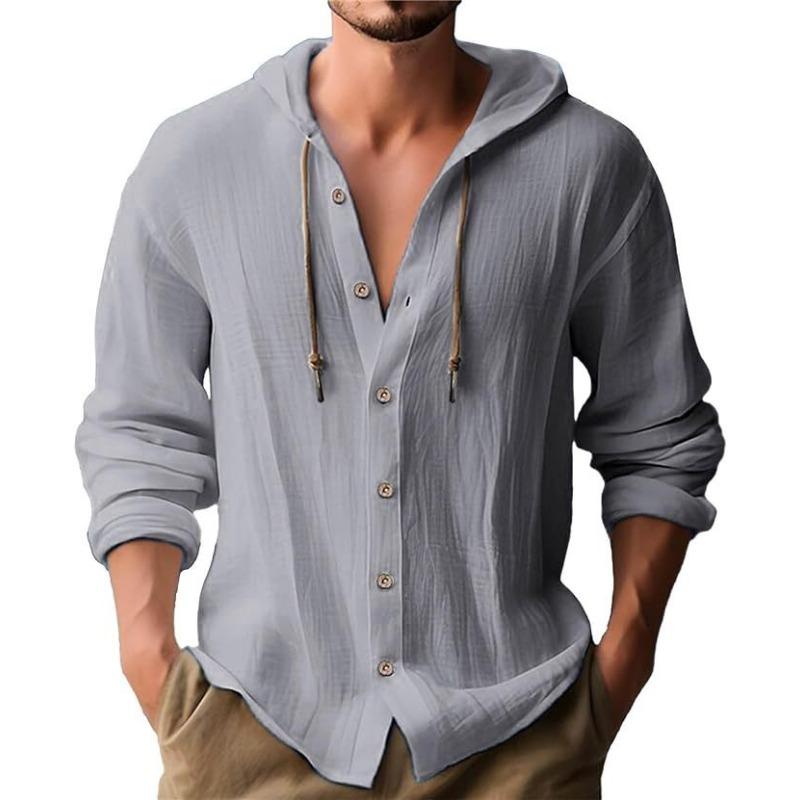 Spring and Summer Casual Long Sleeved Top Solid Color Cotton and Linen Men's Hoodies & Sweatshirts
