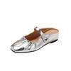 Sandals flat bottom Mary Jane bag head half drag women's shoes wear 2025 new popular silver single shoes