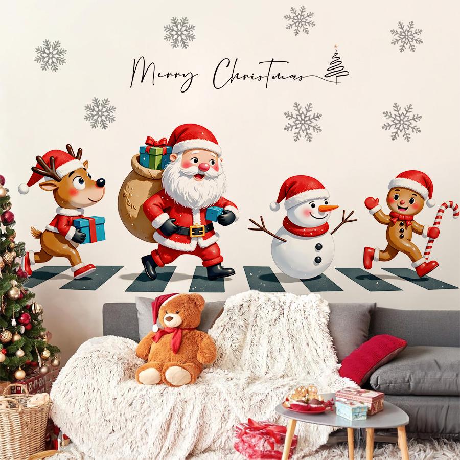 Merry Christmas Snowman Gingerbread Wallpaper Removable Self-Adhesive Santa Reindeer for Home Cafe Bedroom Living Room Decor