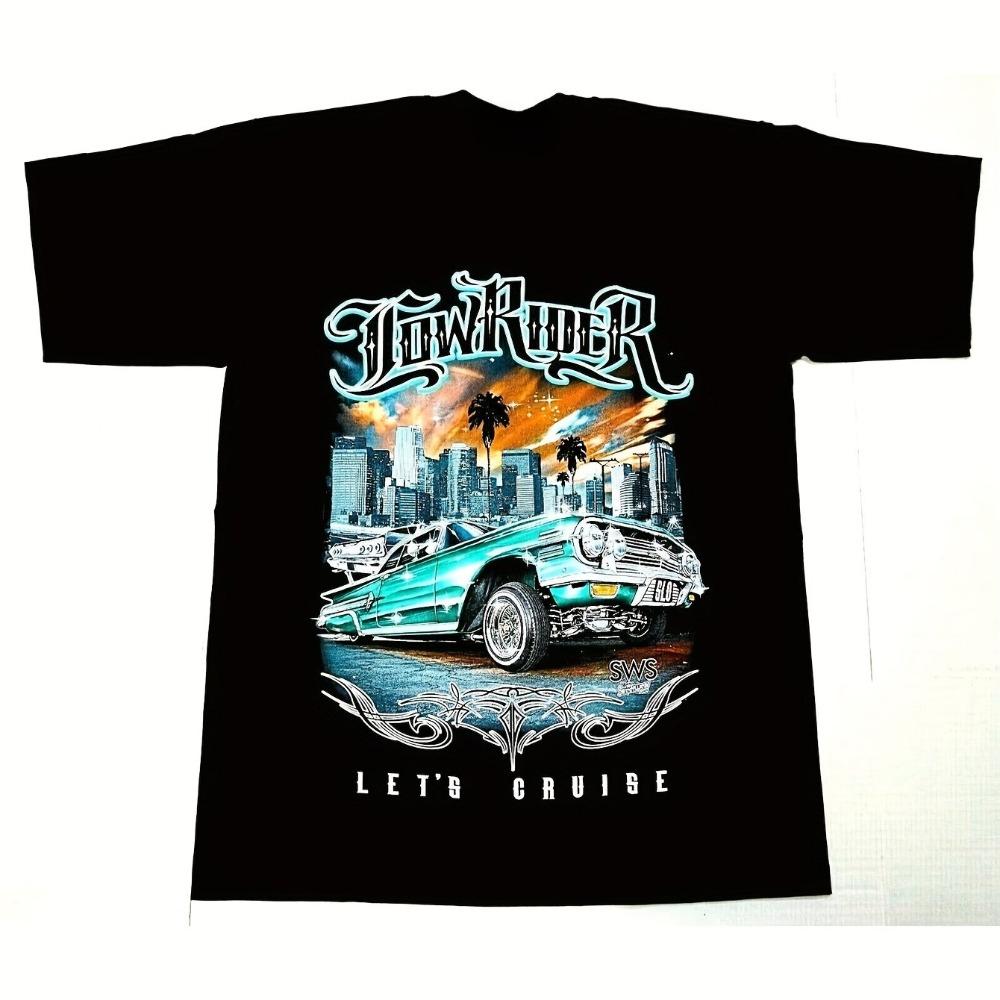 

Men s Lowrider T-Shirt Let s Cruise Urban Streetwear Tee with Loose Fit Car/Truck Graphic for Casual Beach Parties Quick-dry Tee S разноцветный
