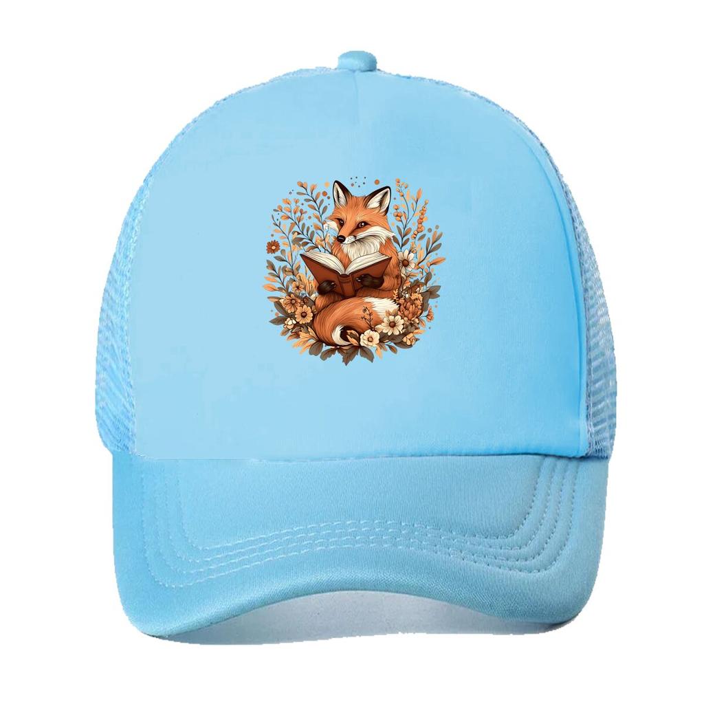 Green Fox Reading Floral  Mesh Baseball Cap Dad Hat Hip Hop Snapback Cap