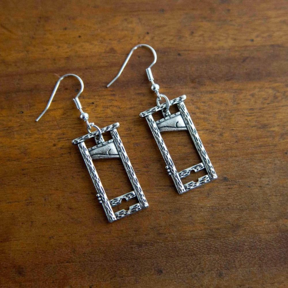 Gothic Black Geometric Hollowed-out Rectangle Guillotine Pendant Dangle Earrings for Women Men Halloween Party Jewelry Gifts