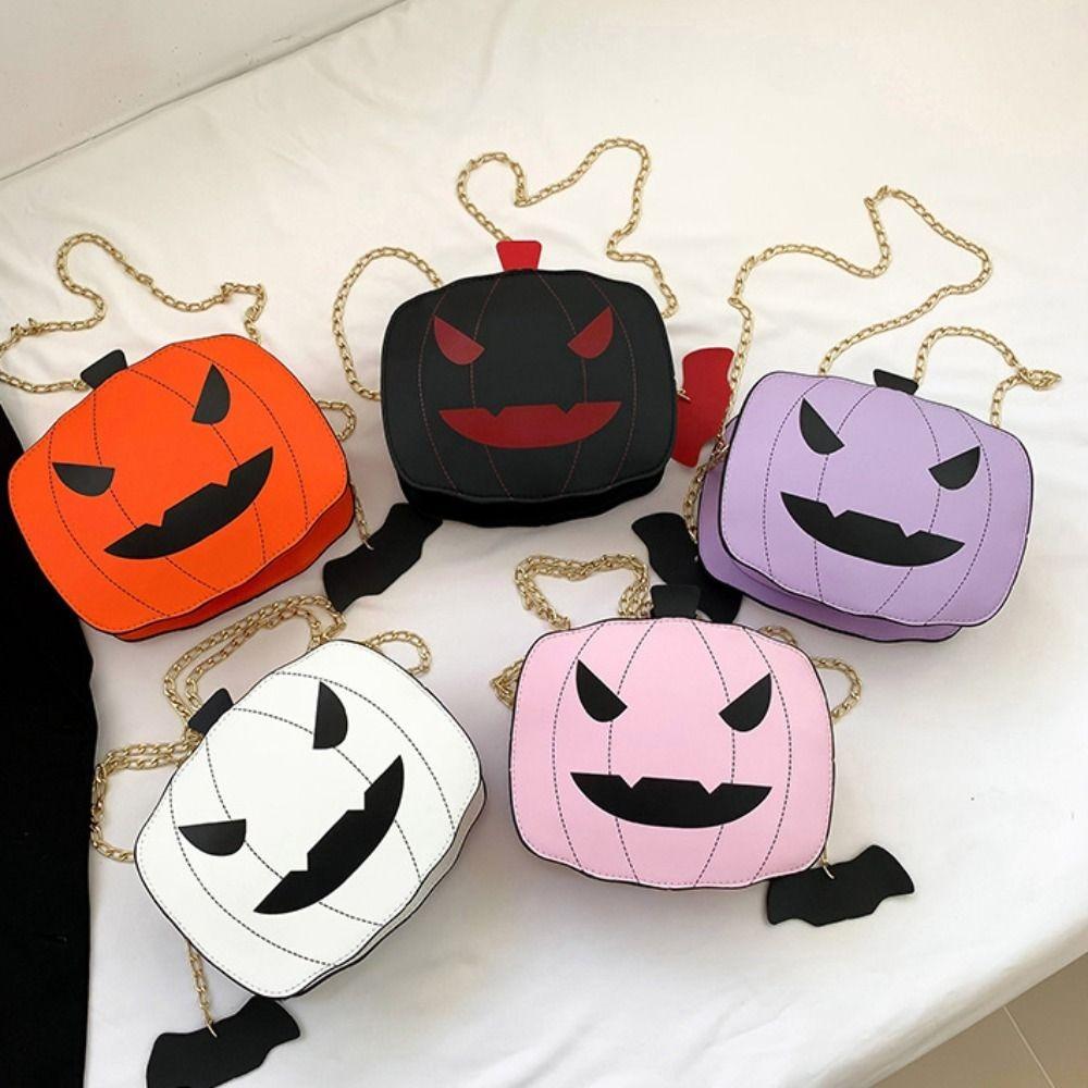 Metallkette Halloween Umhängetasche PU Crossbody Taschen Niedliche Kürbisform Tasche Damen
