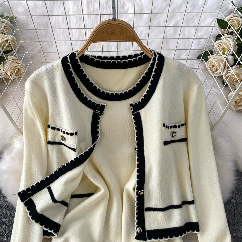 Autumn Winter Women Casual Knitted Sweater Two Piece Set Single Breasted Cardigans Top and Mini Short Slim Bodycon Dresses Suit
