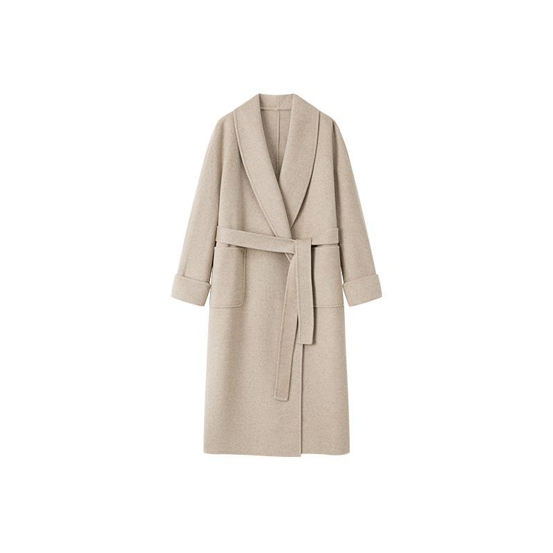 

Зеленое фруктовое пальто-халат свободного кроя, двустороннее кашемировое пальто, женское зимнее шерстяное пальто длиной до колена на шнуровке S