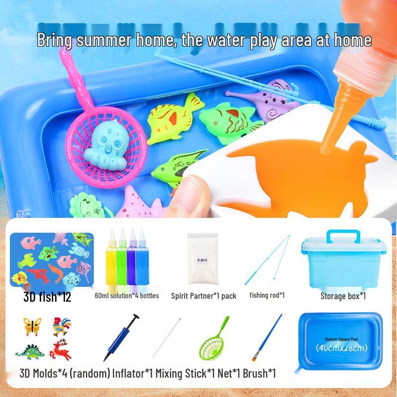 Children's Magnetic Fishing Water Play Set with 3D Fish and Expanding Beads for Boys and Girls Role Play
